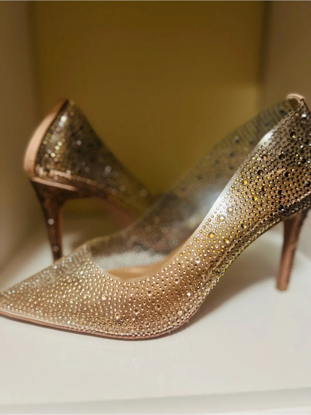 Rhinestone Embellished Rose Gold Pointed-Toe Stiletto Heels